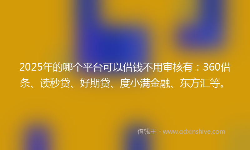 2025年的哪个平台可以借钱不用审核有：360借条、读秒贷、好期贷、度小满金融、东方汇等。
