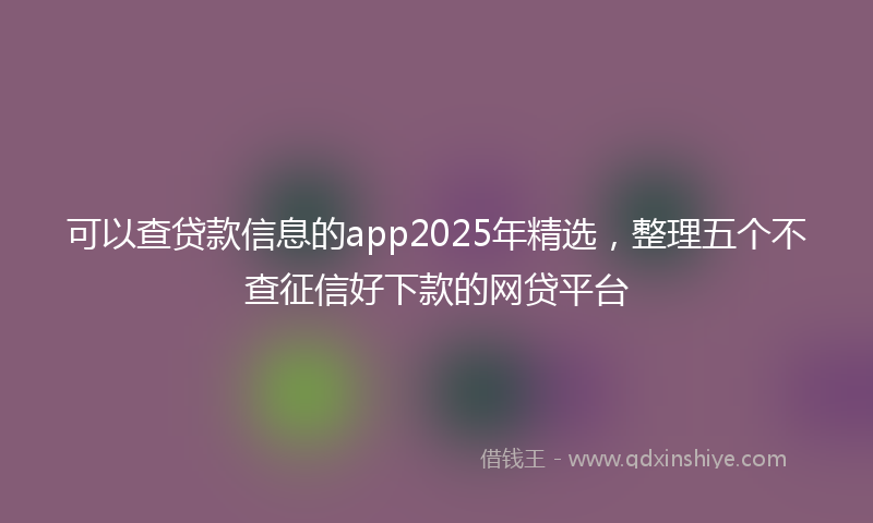 可以查贷款信息的app2025年精选，整理五个不查征信好下款的网贷平台