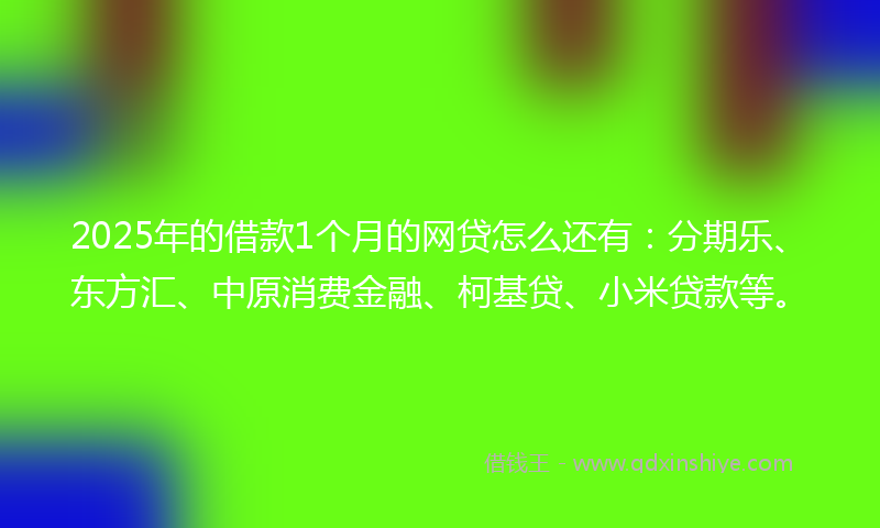 2025年的借款1个月的网贷怎么还有：分期乐、东方汇、中原消费金融、柯基贷、小米贷款等。