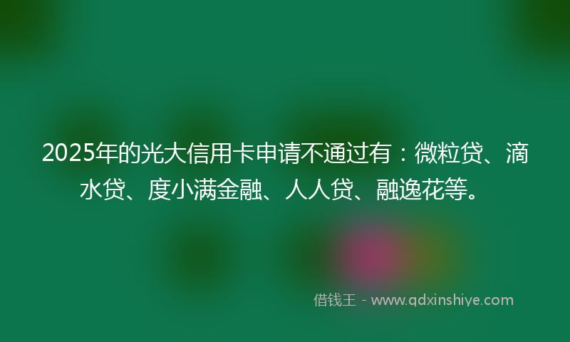 2025年的光大信用卡申请不通过有：微粒贷、滴水贷、度小满金融、人人贷、融逸花等。