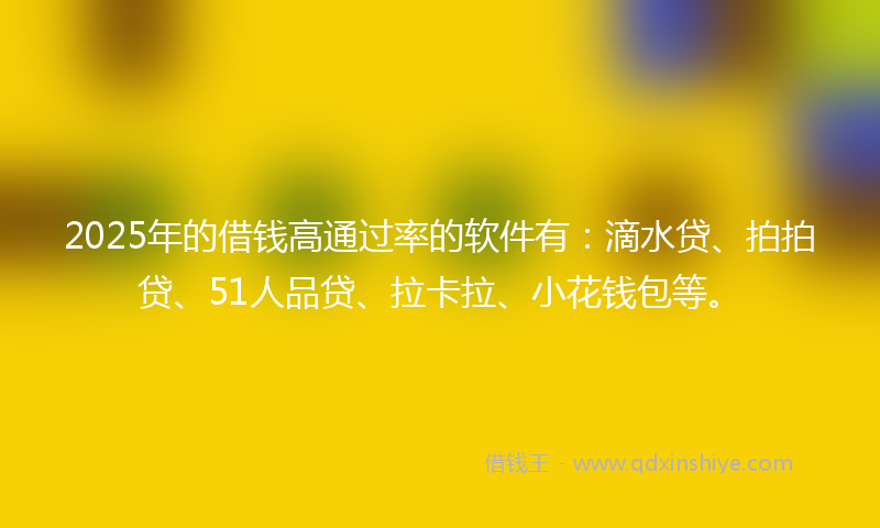 2025年的借钱高通过率的软件有：滴水贷、拍拍贷、51人品贷、拉卡拉、小花钱包等。