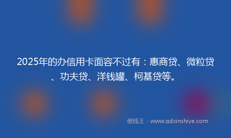 2025年的办信用卡面容不过有：惠商贷、微粒贷、功夫贷、洋钱罐、柯基贷等。
