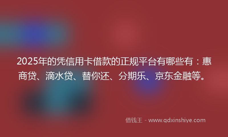 2025年的凭信用卡借款的正规平台有哪些有：惠商贷、滴水贷、替你还、分期乐、京东金融等。