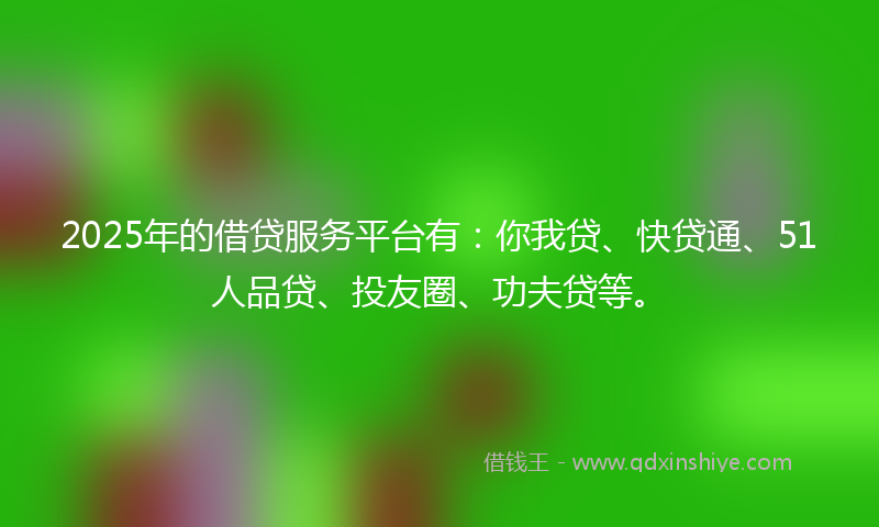 2025年的借贷服务平台有：你我贷、快贷通、51人品贷、投友圈、功夫贷等。