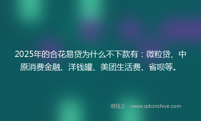 2025年的合花易贷为什么不下款有：微粒贷、中原消费金融、洋钱罐、美团生活费、省呗等。
