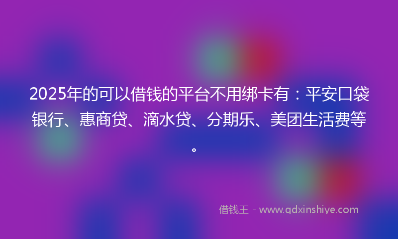 2025年的可以借钱的平台不用绑卡有：平安口袋银行、惠商贷、滴水贷、分期乐、美团生活费等。