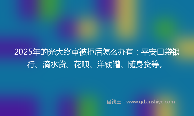 2025年的光大终审被拒后怎么办有：平安口袋银行、滴水贷、花呗、洋钱罐、随身贷等。