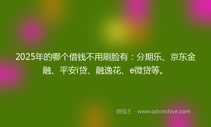 2025年的哪个借钱不用刷脸有：分期乐、京东金融、平安i贷、融逸花、e微贷等。