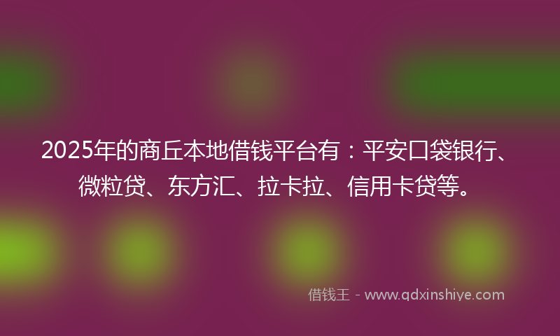 2025年的商丘本地借钱平台有：平安口袋银行、微粒贷、东方汇、拉卡拉、信用卡贷等。