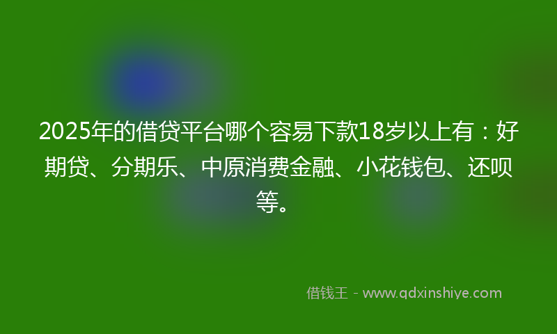 2025年的借贷平台哪个容易下款18岁以上有：好期贷、分期乐、中原消费金融、小花钱包、还呗等。