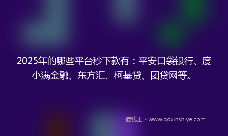 2025年的哪些平台秒下款有：平安口袋银行、度小满金融、东方汇、柯基贷、团贷网等。