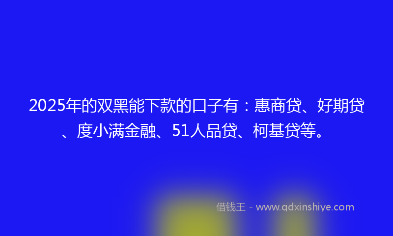 2025年的双黑能下款的口子有：惠商贷、好期贷、度小满金融、51人品贷、柯基贷等。