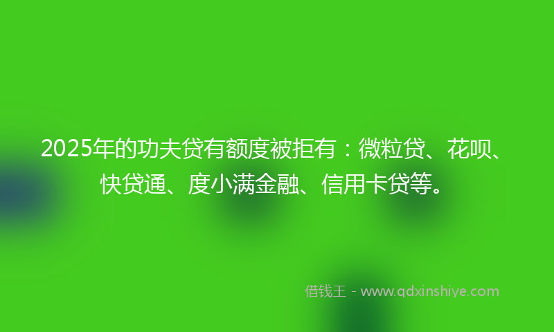 2025年的功夫贷有额度被拒有：微粒贷、花呗、快贷通、度小满金融、信用卡贷等。