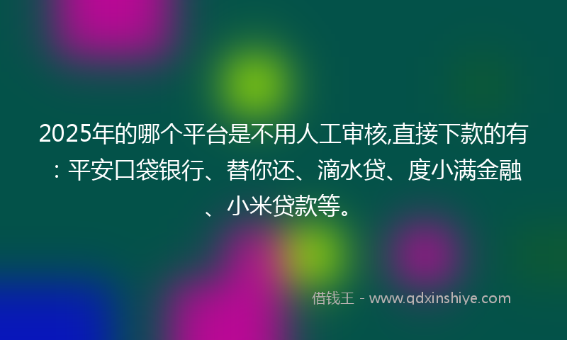 2025年的哪个平台是不用人工审核,直接下款的有：平安口袋银行、替你还、滴水贷、度小满金融、小米贷款等。