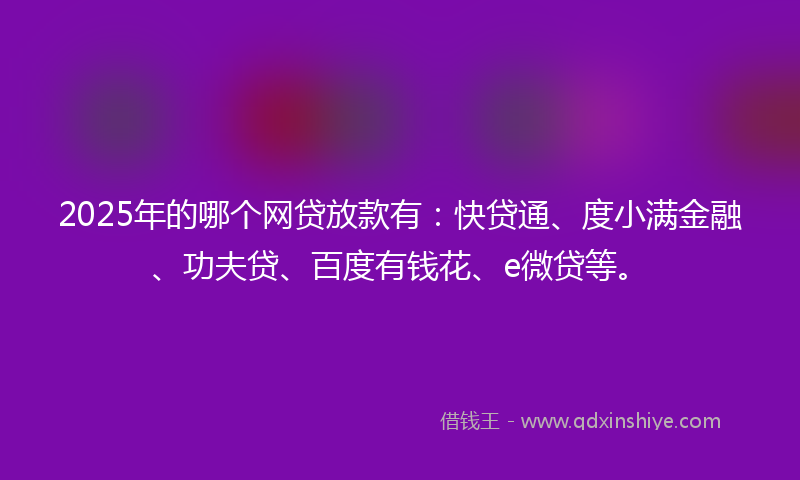 2025年的哪个网贷放款有：快贷通、度小满金融、功夫贷、百度有钱花、e微贷等。