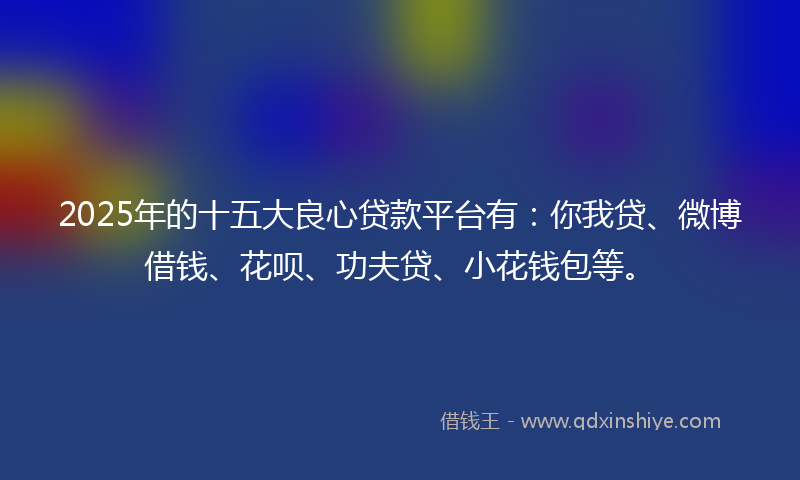 2025年的十五大良心贷款平台有：你我贷、微博借钱、花呗、功夫贷、小花钱包等。