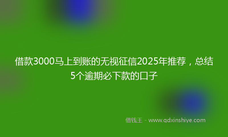 借款3000马上到账的无视征信2025年推荐，总结5个逾期必下款的口子