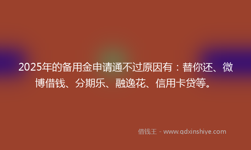 2025年的备用金申请通不过原因有：替你还、微博借钱、分期乐、融逸花、信用卡贷等。