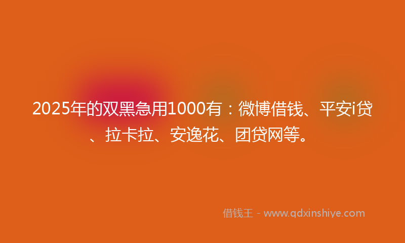 2025年的双黑急用1000有：微博借钱、平安i贷、拉卡拉、安逸花、团贷网等。