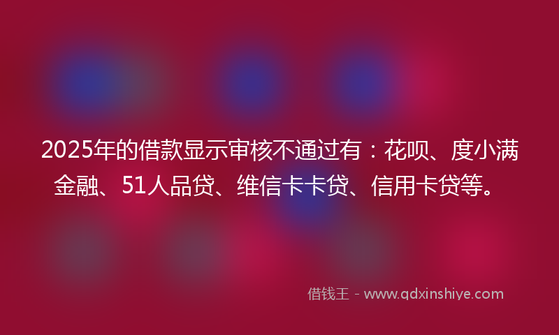 2025年的借款显示审核不通过有：花呗、度小满金融、51人品贷、维信卡卡贷、信用卡贷等。