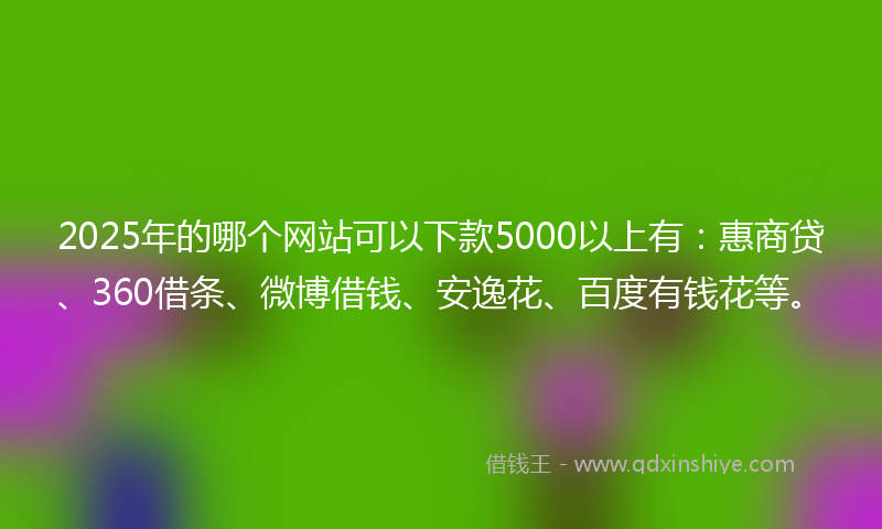 2025年的哪个网站可以下款5000以上有：惠商贷、360借条、微博借钱、安逸花、百度有钱花等。