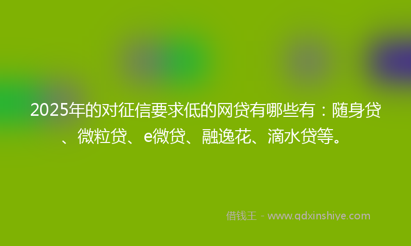 2025年的对征信要求低的网贷有哪些有：随身贷、微粒贷、e微贷、融逸花、滴水贷等。