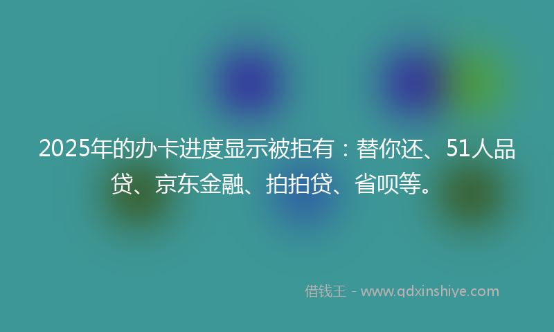 2025年的办卡进度显示被拒有：替你还、51人品贷、京东金融、拍拍贷、省呗等。