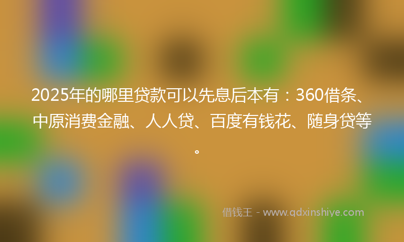 2025年的哪里贷款可以先息后本有：360借条、中原消费金融、人人贷、百度有钱花、随身贷等。