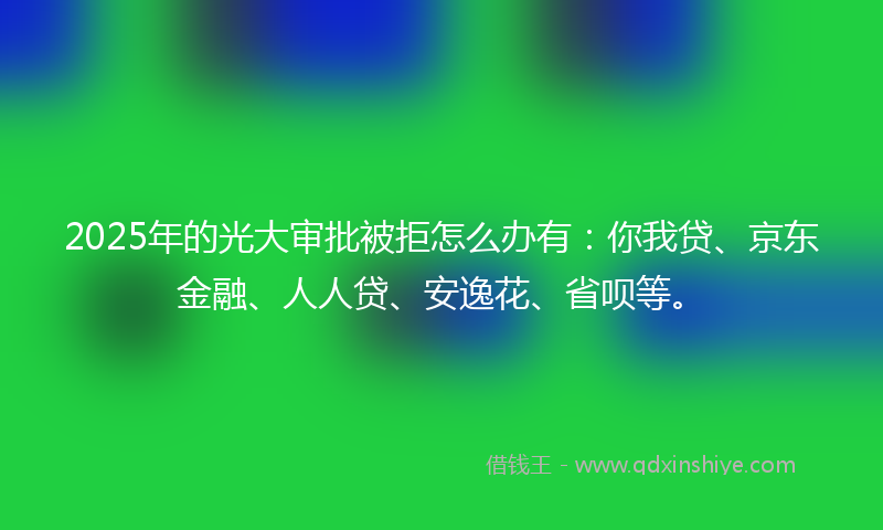 2025年的光大审批被拒怎么办有：你我贷、京东金融、人人贷、安逸花、省呗等。