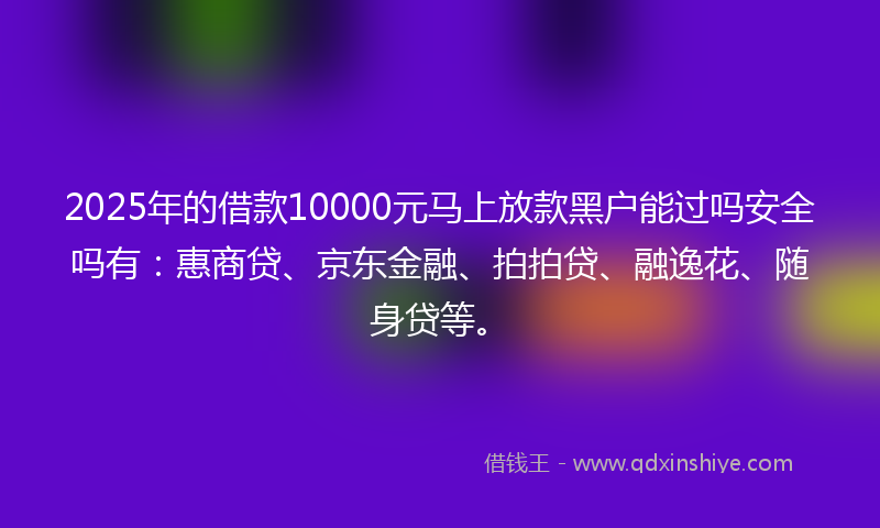 2025年的借款10000元马上放款黑户能过吗安全吗有：惠商贷、京东金融、拍拍贷、融逸花、随身贷等。