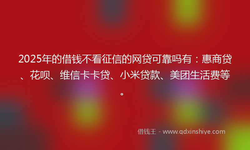 2025年的借钱不看征信的网贷可靠吗有：惠商贷、花呗、维信卡卡贷、小米贷款、美团生活费等。