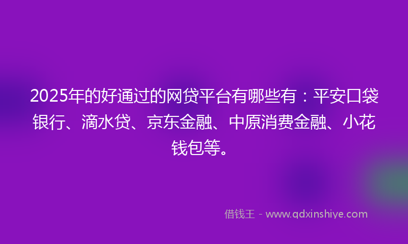 2025年的好通过的网贷平台有哪些有：平安口袋银行、滴水贷、京东金融、中原消费金融、小花钱包等。