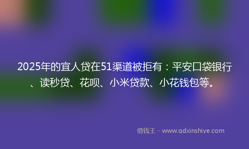 2025年的宜人贷在51渠道被拒有：平安口袋银行、读秒贷、花呗、小米贷款、小花钱包等。