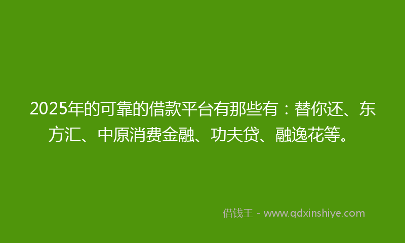 2025年的可靠的借款平台有那些有：替你还、东方汇、中原消费金融、功夫贷、融逸花等。