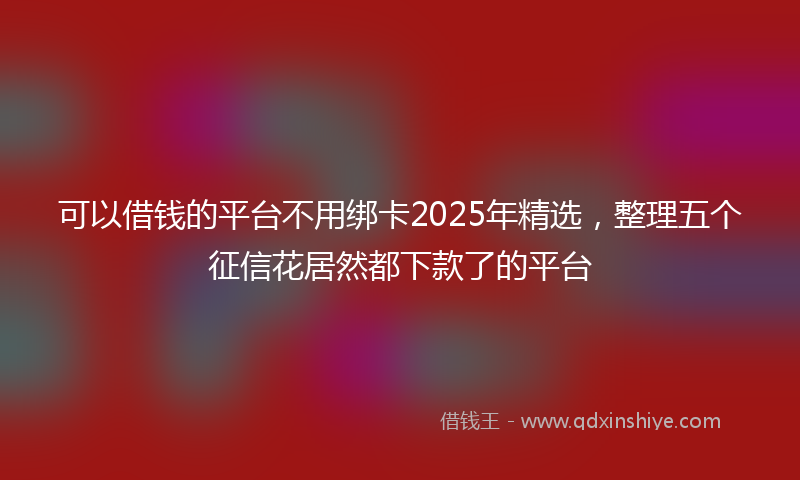 可以借钱的平台不用绑卡2025年精选，整理五个征信花居然都下款了的平台