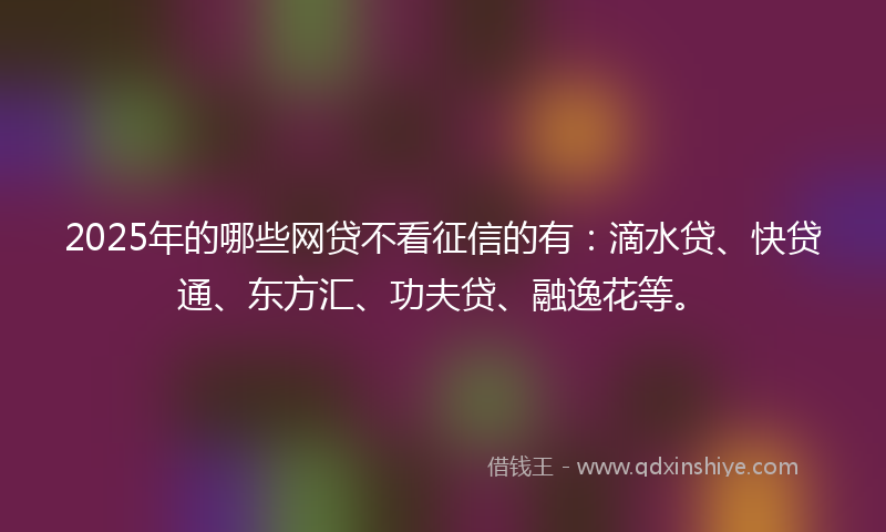 2025年的哪些网贷不看征信的有：滴水贷、快贷通、东方汇、功夫贷、融逸花等。