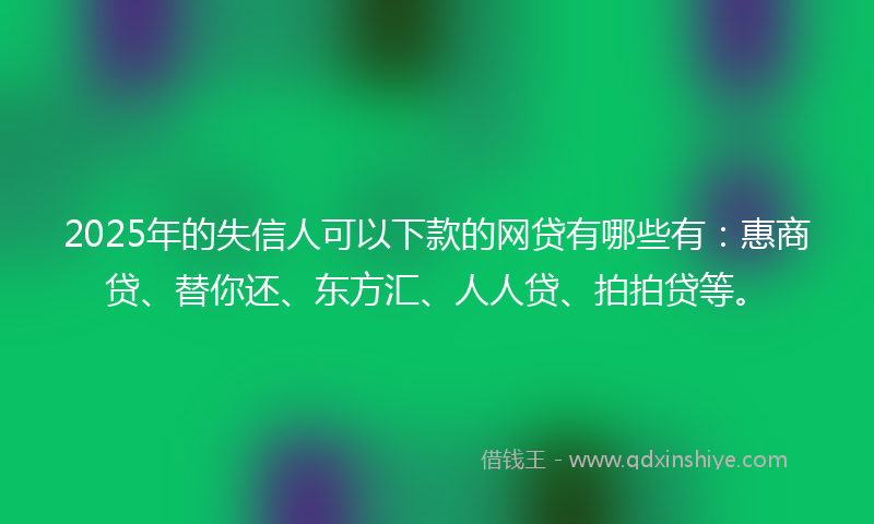 2025年的失信人可以下款的网贷有哪些有：惠商贷、替你还、东方汇、人人贷、拍拍贷等。