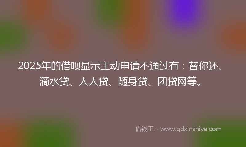 2025年的借呗显示主动申请不通过有：替你还、滴水贷、人人贷、随身贷、团贷网等。