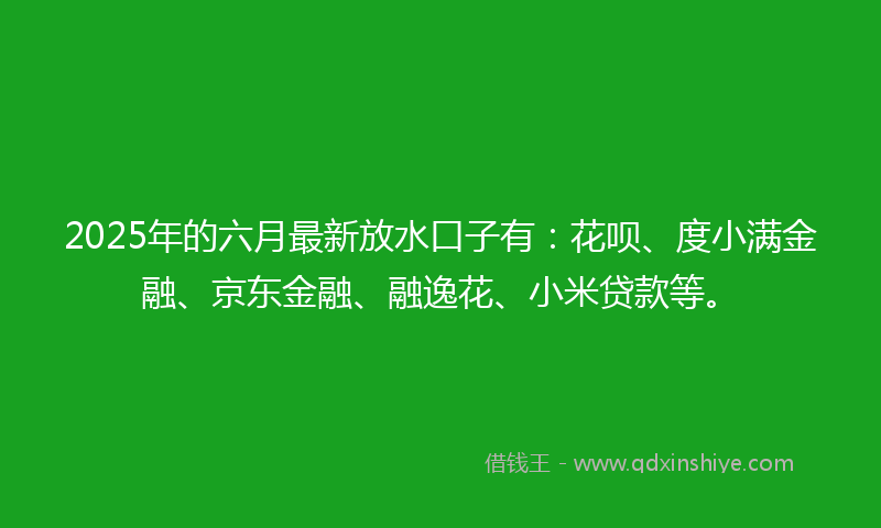 2025年的六月最新放水口子有：花呗、度小满金融、京东金融、融逸花、小米贷款等。