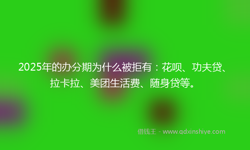 2025年的办分期为什么被拒有：花呗、功夫贷、拉卡拉、美团生活费、随身贷等。
