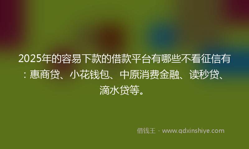 2025年的容易下款的借款平台有哪些不看征信有：惠商贷、小花钱包、中原消费金融、读秒贷、滴水贷等。