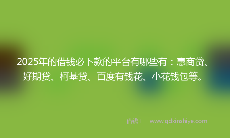 2025年的借钱必下款的平台有哪些有：惠商贷、好期贷、柯基贷、百度有钱花、小花钱包等。