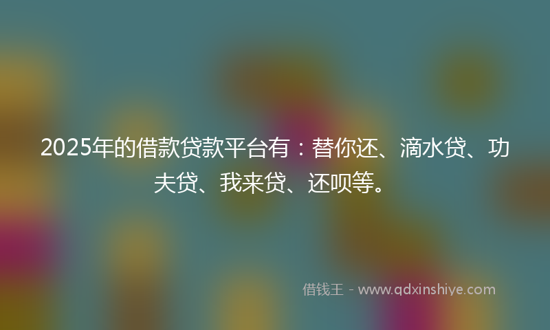 2025年的借款贷款平台有：替你还、滴水贷、功夫贷、我来贷、还呗等。