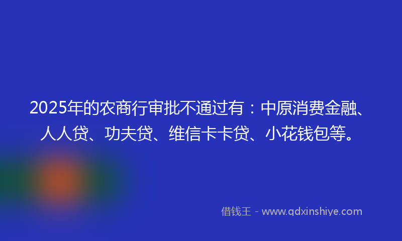 2025年的农商行审批不通过有：中原消费金融、人人贷、功夫贷、维信卡卡贷、小花钱包等。