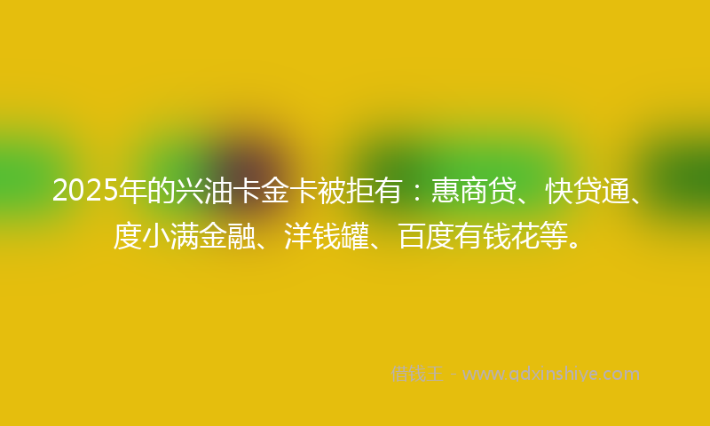 2025年的兴油卡金卡被拒有：惠商贷、快贷通、度小满金融、洋钱罐、百度有钱花等。
