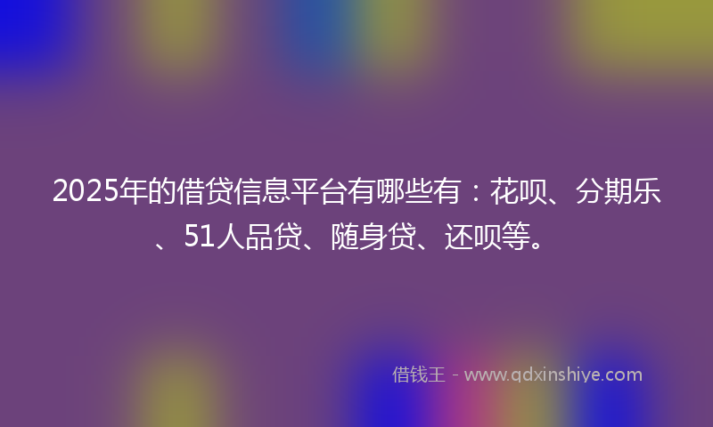 2025年的借贷信息平台有哪些有：花呗、分期乐、51人品贷、随身贷、还呗等。