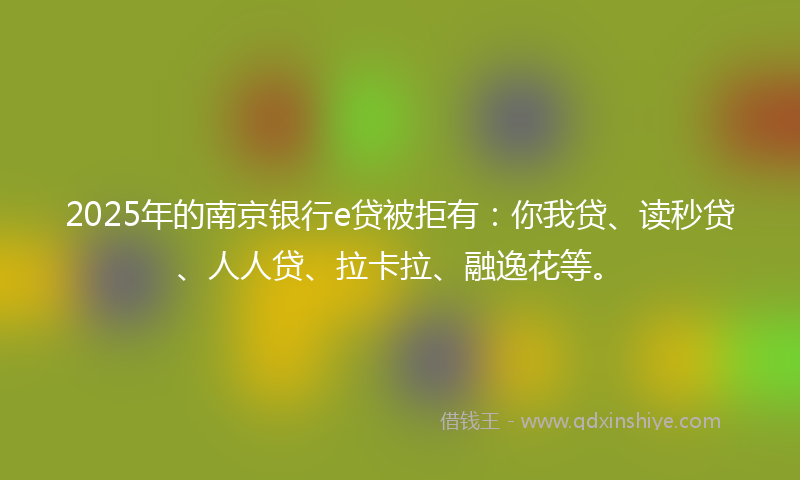 2025年的南京银行e贷被拒有：你我贷、读秒贷、人人贷、拉卡拉、融逸花等。