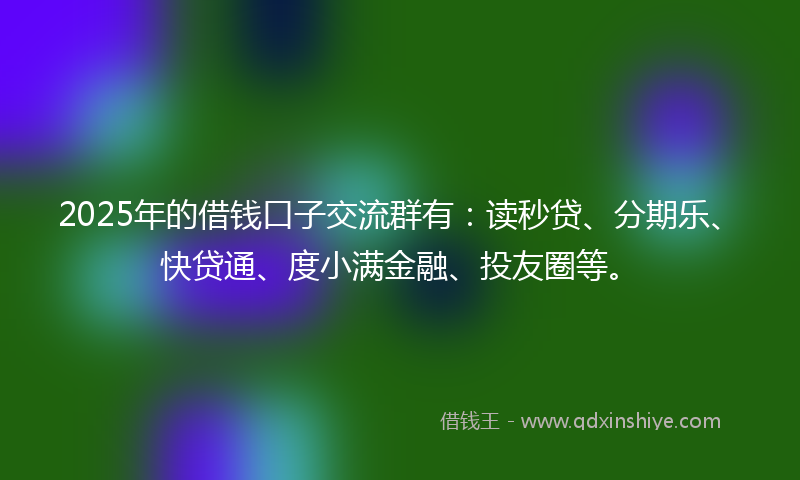 2025年的借钱口子交流群有：读秒贷、分期乐、快贷通、度小满金融、投友圈等。