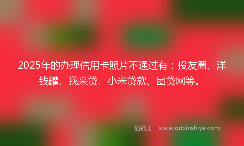 2025年的办理信用卡照片不通过有：投友圈、洋钱罐、我来贷、小米贷款、团贷网等。