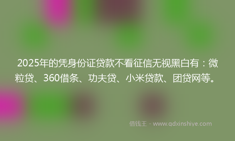 2025年的凭身份证贷款不看征信无视黑白有：微粒贷、360借条、功夫贷、小米贷款、团贷网等。